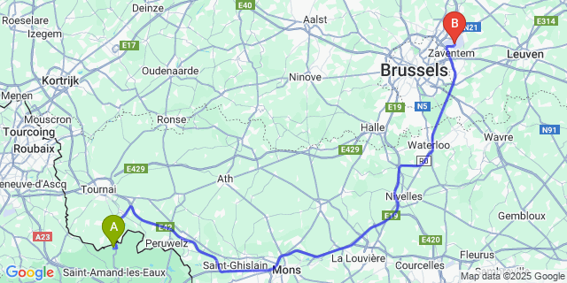 Map: Brussels Zaventem Airport (BRU) to Maulde