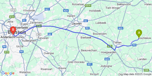Map: Brussels Midi Train Station to Melkwezer