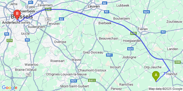 Map: Brussels Midi Train Station to Merdorp