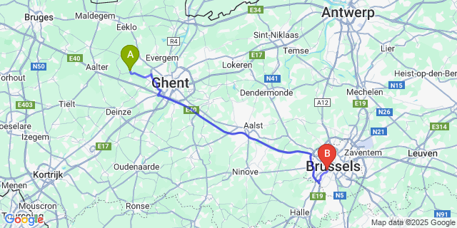 Map: Brussels Midi Train Station to Merendree