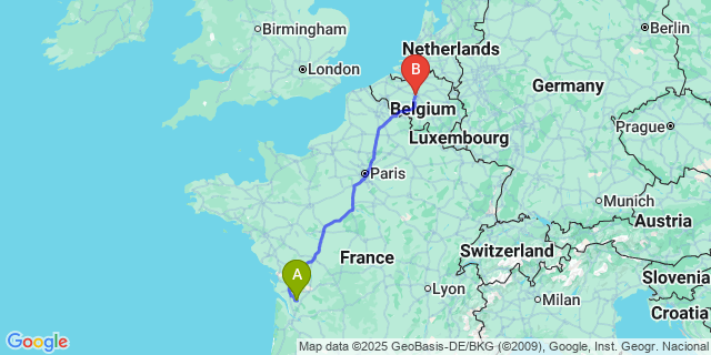 Map: Brussels Midi Train Station to Meux