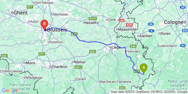 Map: Brussels Midi Train Station to Meyerode