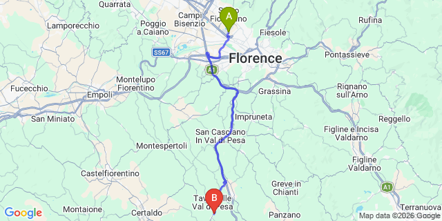Map: Florence Airport (FLR) to Barberino Val D’elsa