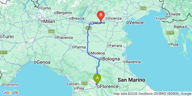 Map: Florence Airport (FLR) to Bologna