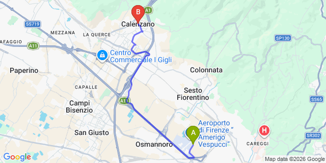 Map: Florence Airport (FLR) to Calenzano