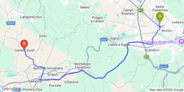 Map: Florence Airport (FLR) to Cerreto Guidi