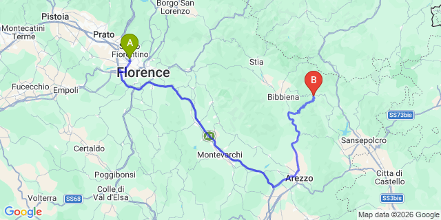 Map: Florence Airport (FLR) to Chiusi Della Verna