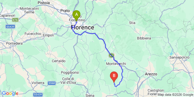 Map: Florence Airport (FLR) to Montebenichi