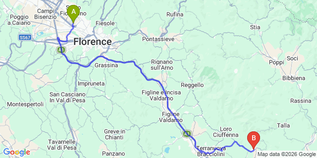 Map: Florence Airport (FLR) to San Giustino Valdarno