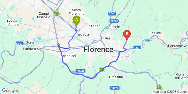 Map: Florence Airport (FLR) to Settignano