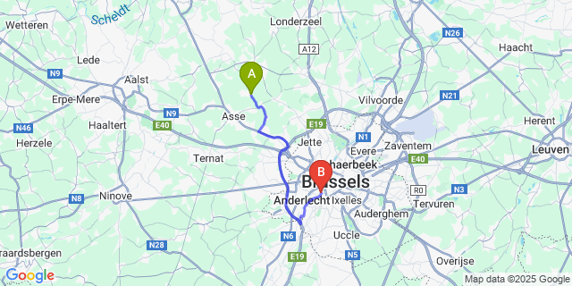 Map: Brussels Midi Train Station to Mollem