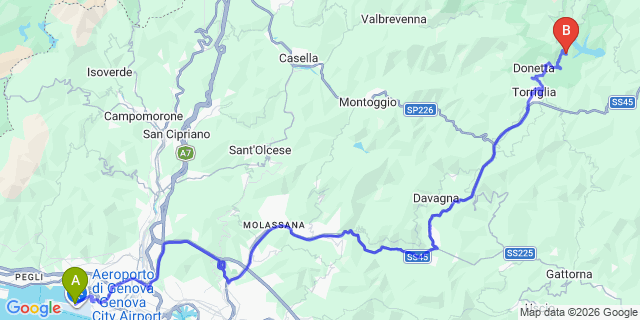 Map: Genoa Airport (GOA) to Milan (all areas)