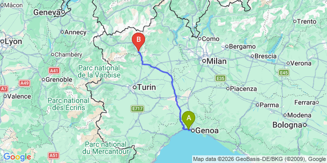 Map: Genoa Airport (GOA) to Sanremo