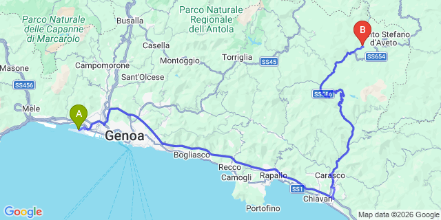 Map: Genoa Airport (GOA) to Sestri Levante