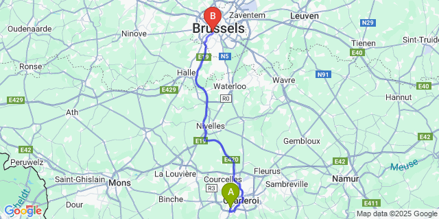 Map: Brussels Midi Train Station to Mont-Sur-Marchienne