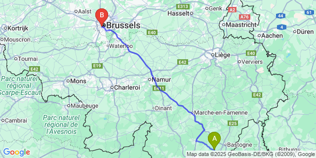 Map: Brussels Midi Train Station to Morhet