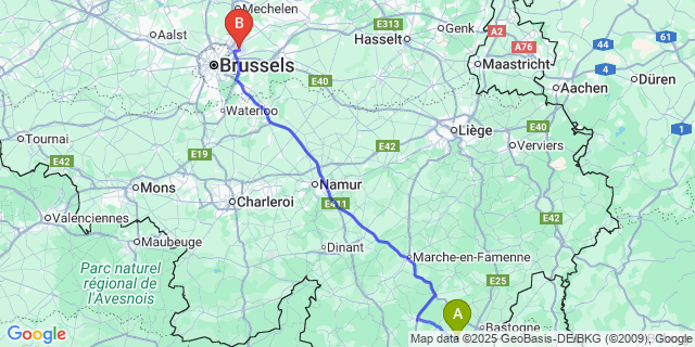 Map: Brussels Zaventem Airport (BRU) to Morhet