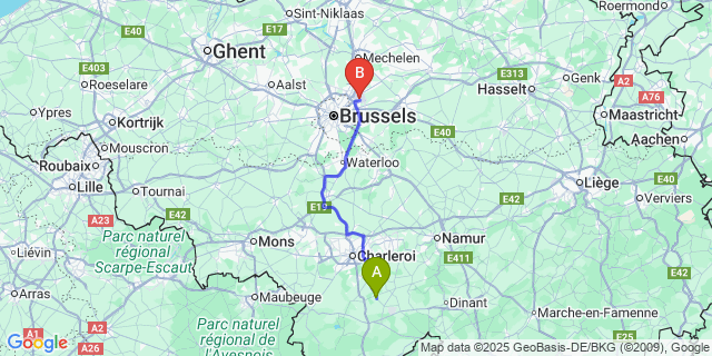 Map: Brussels Zaventem Airport (BRU) to Morialmé