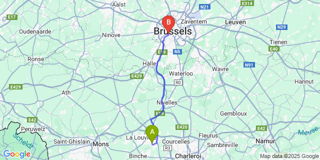 Map: Brussels Midi Train Station to Morlanwelz