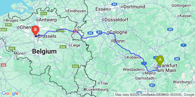 Map: Brussels Midi Train Station to Mortier