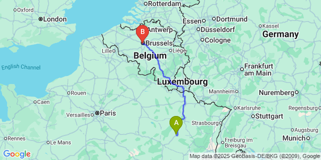 Map: Brussels Midi Train Station to Morville