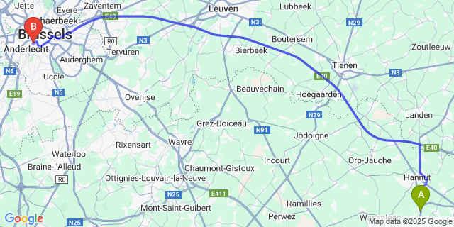 Map: Brussels Midi Train Station to Moxhe