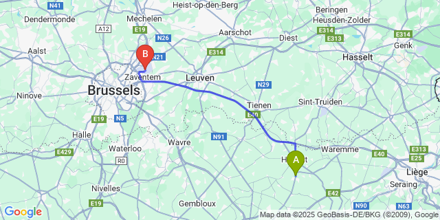 Map: Brussels Zaventem Airport (BRU) to Moxhe