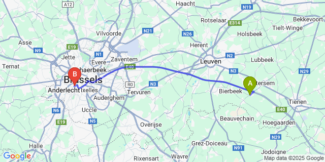Map: Brussels Midi Train Station to Neervelp