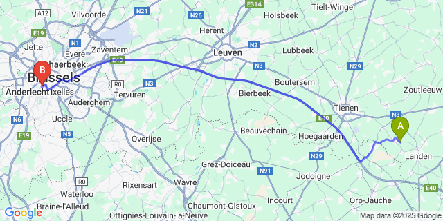Map: Brussels Midi Train Station to Neerwinden