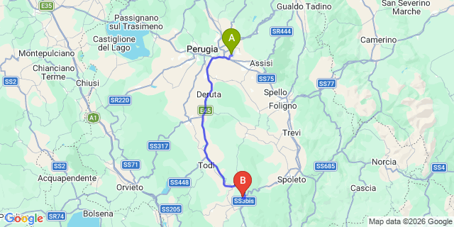 Map: Perugia Airport (PEG) to Acquasparta