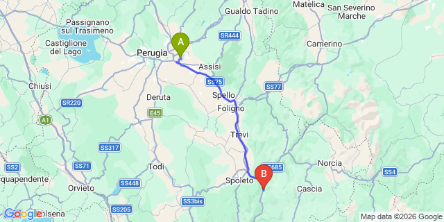 Map: Perugia Airport (PEG) to Scheggino