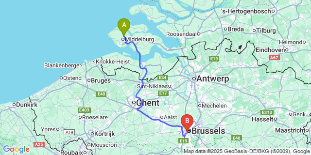 Map: Brussels Midi Train Station to Nieuwenhove