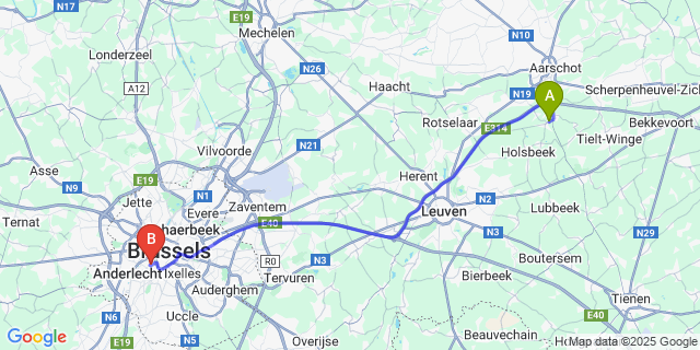 Map: Brussels Midi Train Station to Nieuwrode