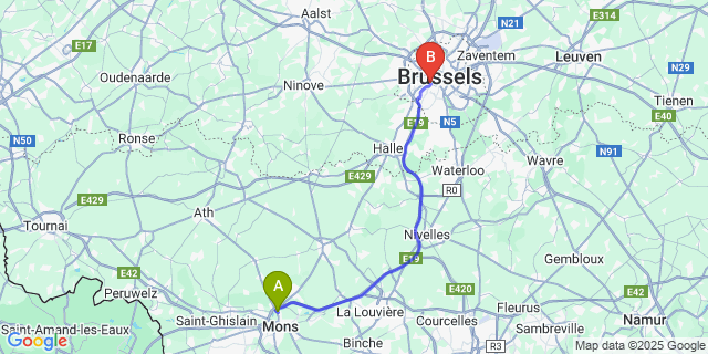 Map: Brussels Midi Train Station to Nimy