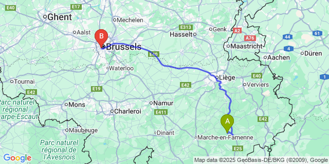 Map: Brussels Midi Train Station to Odeigne