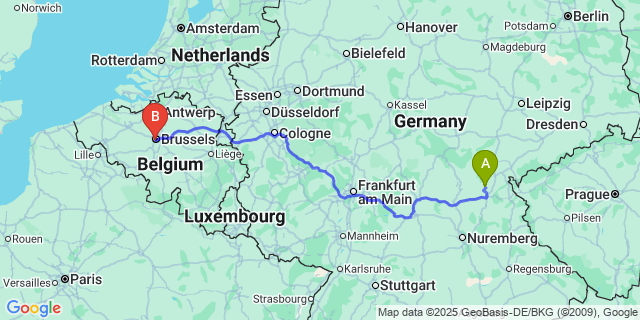 Map: Brussels Midi Train Station to Oeren