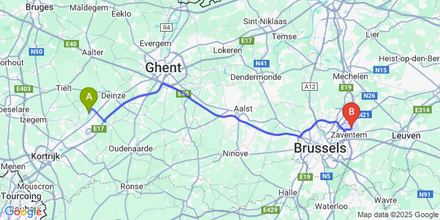 Map: Brussels Zaventem Airport (BRU) to Oeselgem