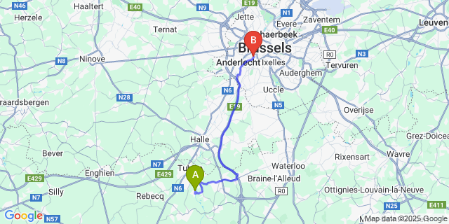 Map: Brussels Midi Train Station to Oisquercq