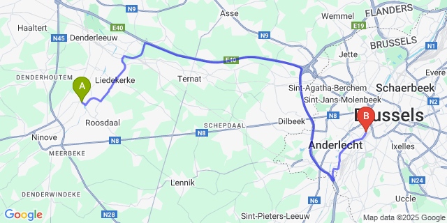 Map: Brussels Midi Train Station to Okegem