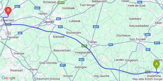 Map: Brussels Zaventem Airport (BRU) to Oleye