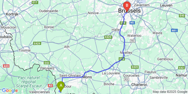 Map: Brussels Midi Train Station to Onnezies