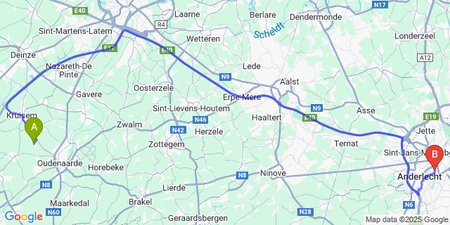 Map: Brussels Midi Train Station to Ooike