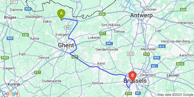 Map: Brussels Midi Train Station to Oosteeklo