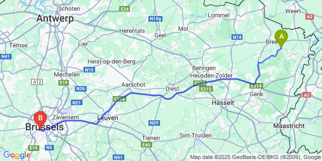 Map: Brussels Midi Train Station to Opitter