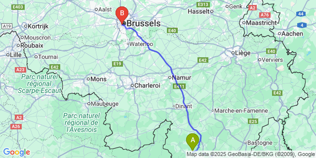 Map: Brussels Midi Train Station to Opont