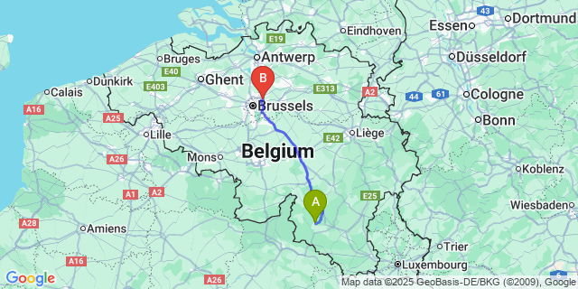 Map: Brussels Zaventem Airport (BRU) to Opont