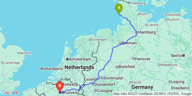 Map: Brussels Midi Train Station to Ordingen
