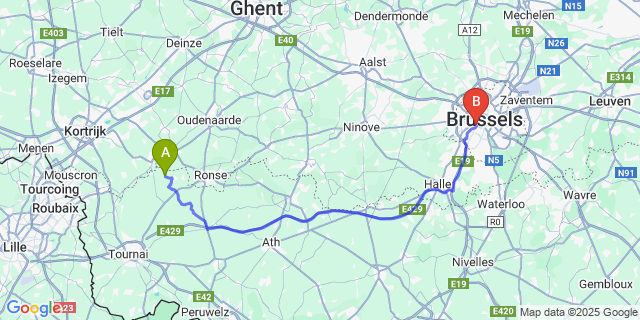 Map: Brussels Midi Train Station to Orroir