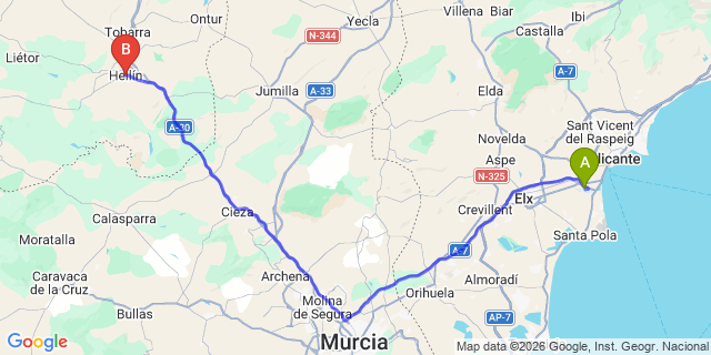 Map: Alicante Airport (ALC) to Hellin