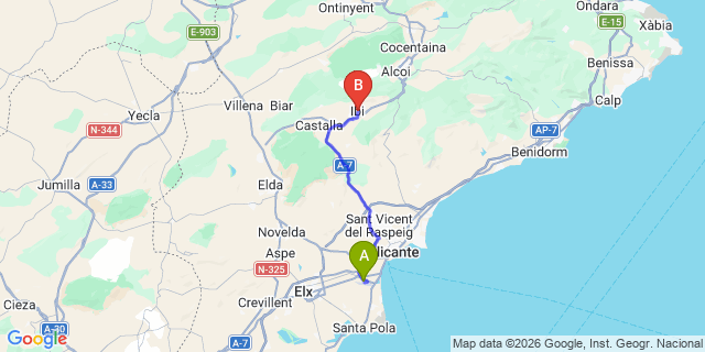Map: Alicante Airport (ALC) to Ibi